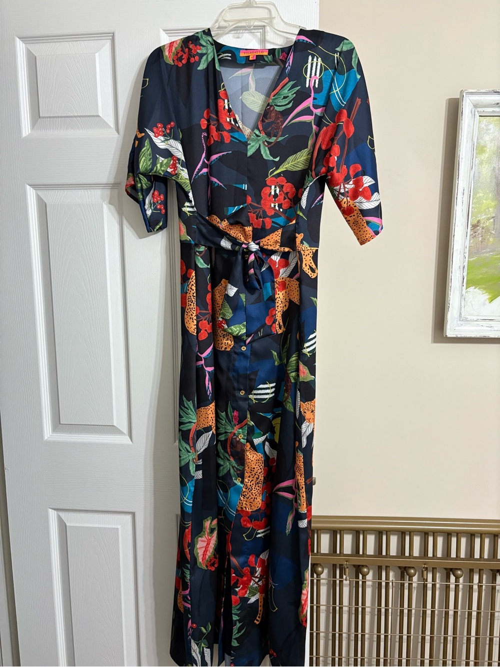 Vilagallo women’s size 42 floral tie waist maxi Dress navy